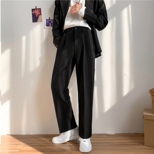 Men's simple casual suit trousers, men's Korean style trendy loose men's straight wide-leg casual suit trousers