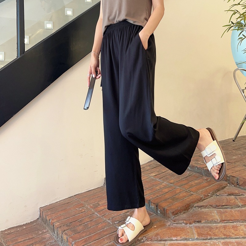 New summer twill wide-leg pants for women, thin, loose, large size pocket pants, casual pants, straight pants