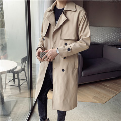 Mid-length windbreaker men's new style over-the-knee handsome youth windbreaker solid color coat coat men's clothing