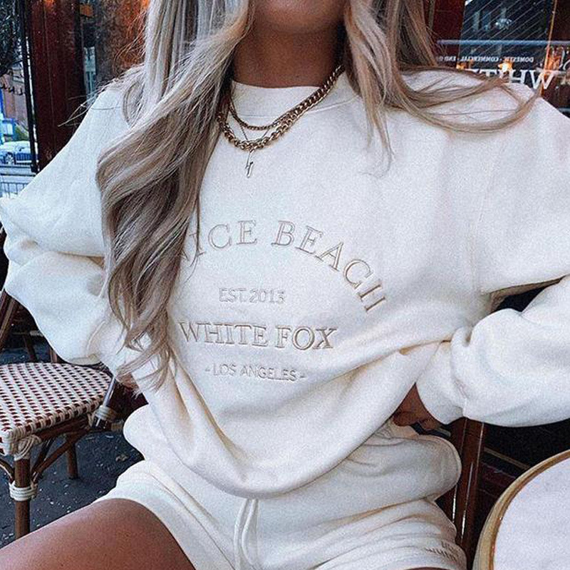 Women's embroidered sweatshirt European and American casual letter embroidered long-sleeved sweatshirt hip-hop trend autumn and winter new style SU2314