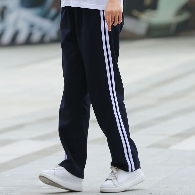 School uniform pants for male and female high school students, two stripes, dark blue sweatpants, two stripes, dark blue parallel bars, junior high school school pants