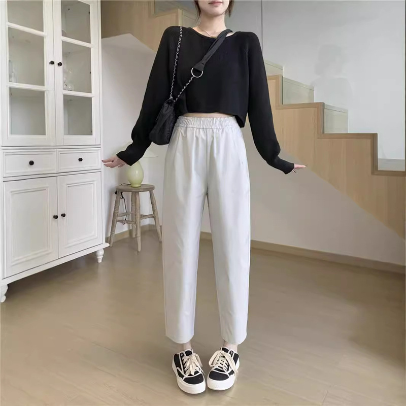 2024 Autumn Thin Loose Fit Covering Flesh Showing Slimming Elastic Waist Small Man Baguette Pants Women's Nine-Point Harem Pants
