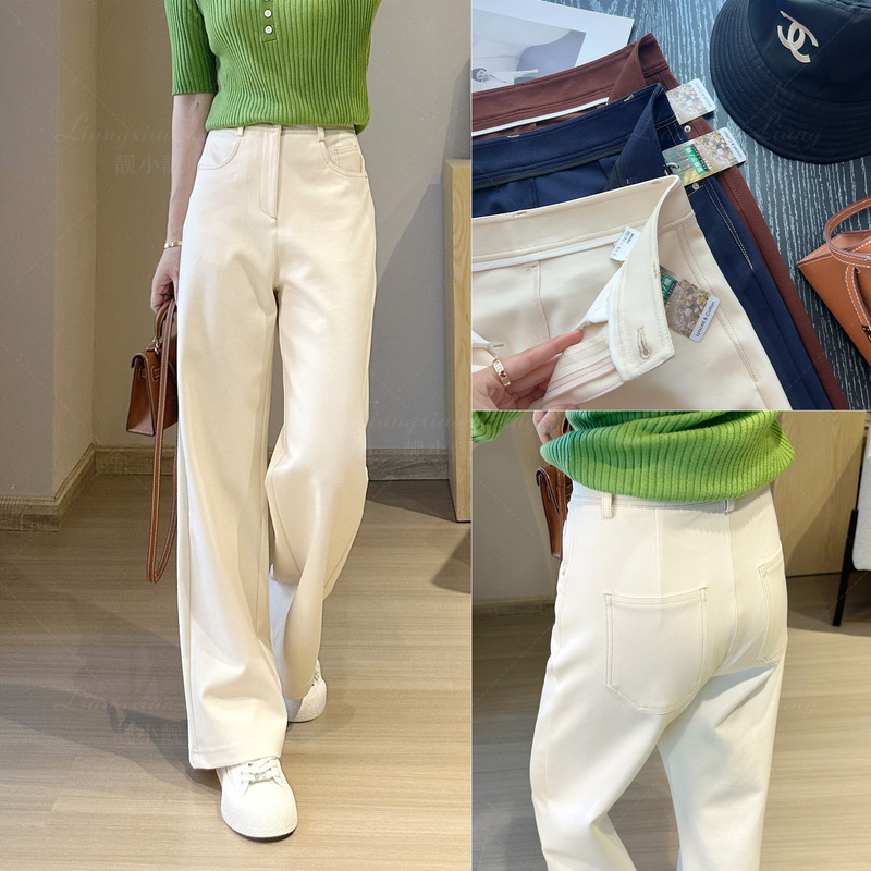 Dorni [high-quality goods] 2024 autumn new fabric Tencel cotton worsted topstitch wide-leg pants imitation denim temperament trousers