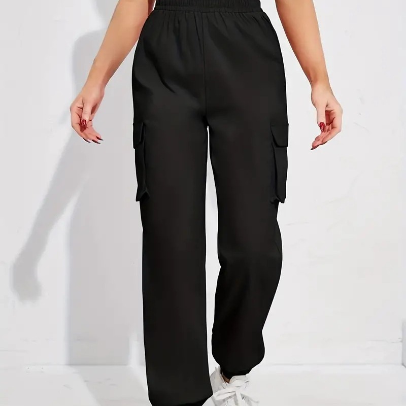 2024 European and American new women's casual solid color workwear loose high-waist pants with pockets sweatpants