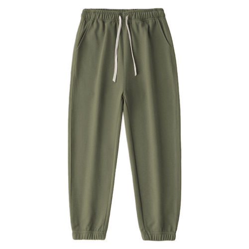 Military green new sports loose twill cotton leggings 300g men's elastic versatile simple casual pants straight leg sweatpants