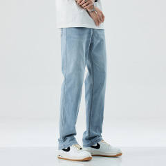 Jeans men's summer thin trendy brand loose small straight wide-leg trousers casual ice silk men's trousers