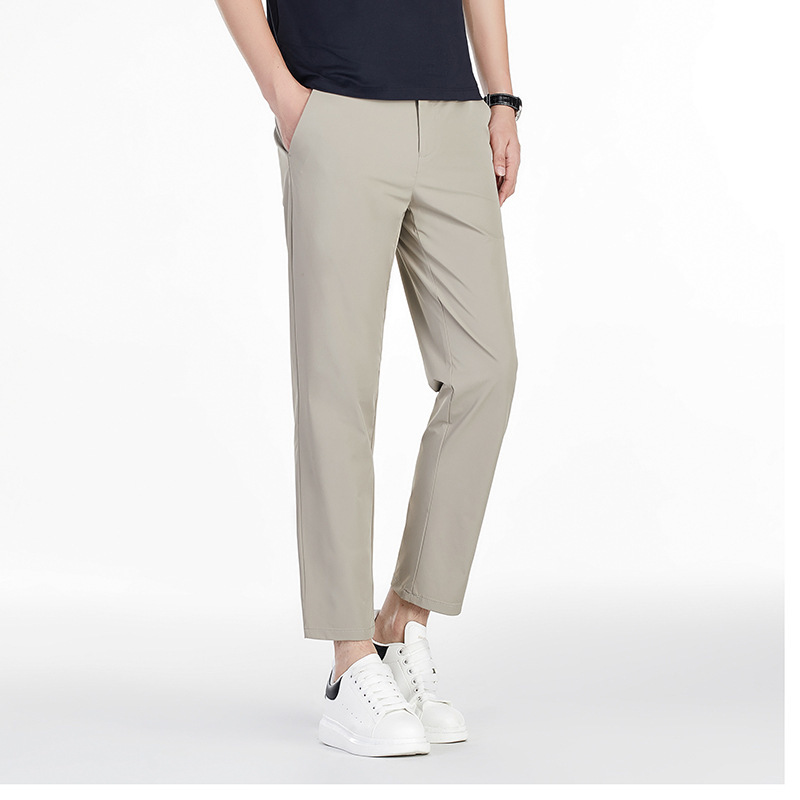Nine-point pants spring and summer ice silk casual pants for men, casual trousers, mesh, breathable, comfortable, light business, nine-point pants for men