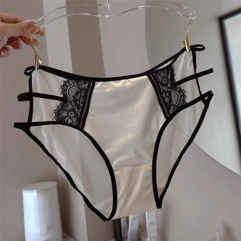 Soft and waxy ice silk~sexy hollow European and American champagne sweet low-waist briefs for girls pure cotton mesh and thin