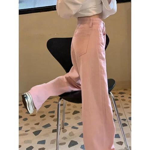 Pink jeans for women spring and summer new style loose and versatile slim straight casual wide leg pants ins trend