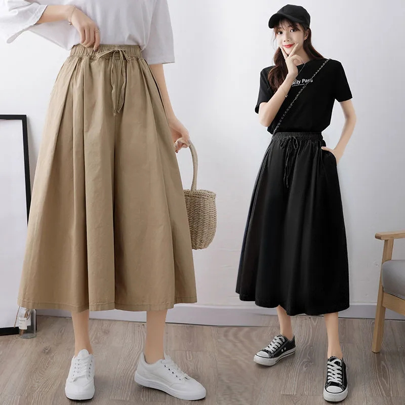 Spring, summer and autumn new large size wide-leg culottes for female students Korean style loose high-waisted nine-point culottes casual pants for women