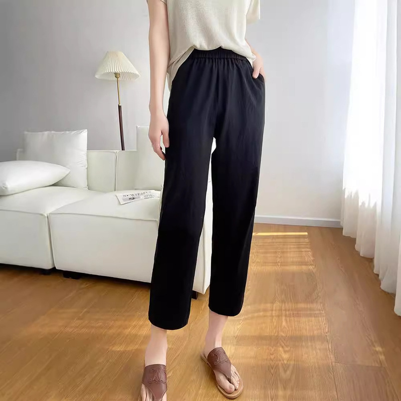 Ice silk cotton and linen pants for women, spring, autumn and summer thin middle-aged mom pants 2024 new style nine-point carrot pants casual pants
