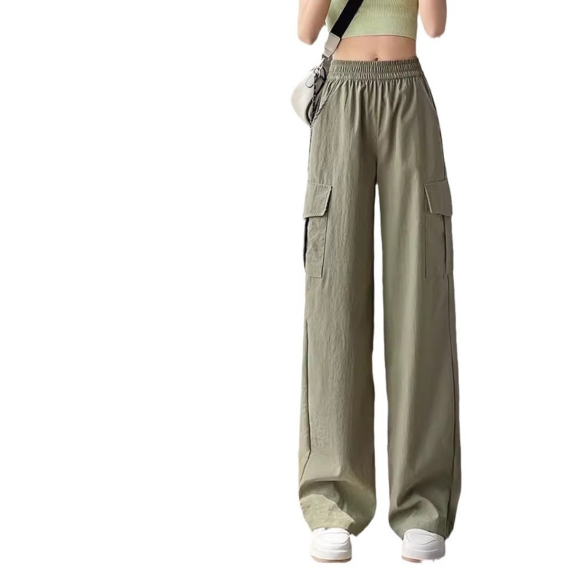 American quick-drying overalls for women, summer thin, loose, slim, straight wide-leg pants, ice silk sunscreen casual sports pants