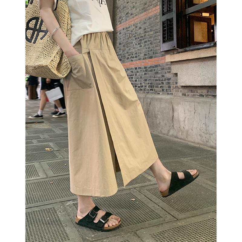 Mountain style cool and breathable laminated design overalls culottes women's summer slit skirt Yamamoto skirt