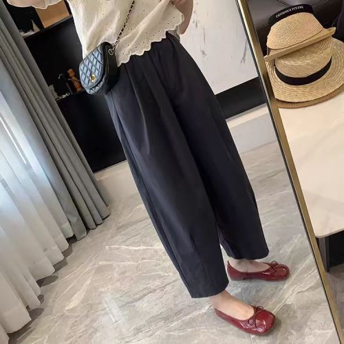 Maternity pants spring and autumn new large size workwear wide leg pants loose slim casual nine-point pants maternity wear 1519