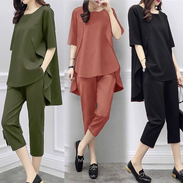 200 pounds plus size women's clothing 2024 spring and summer new trendy sports suit for women summer fat sister cropped pants two-piece set