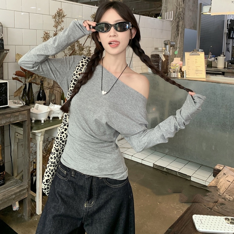 Jin Liang official photo [40 cotton, 92 cotton, 8 spandex] hot girl off-shoulder long-sleeved T-shirt women's early autumn inner top