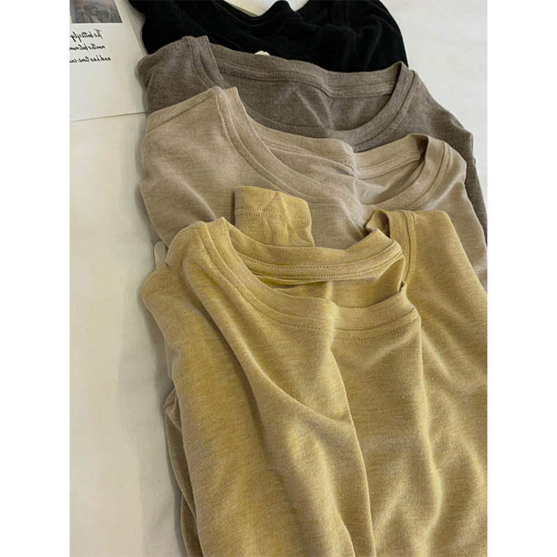 Japanese simple solid color long-sleeved T-shirt women's top spring and autumn style casual bottoming shirt
