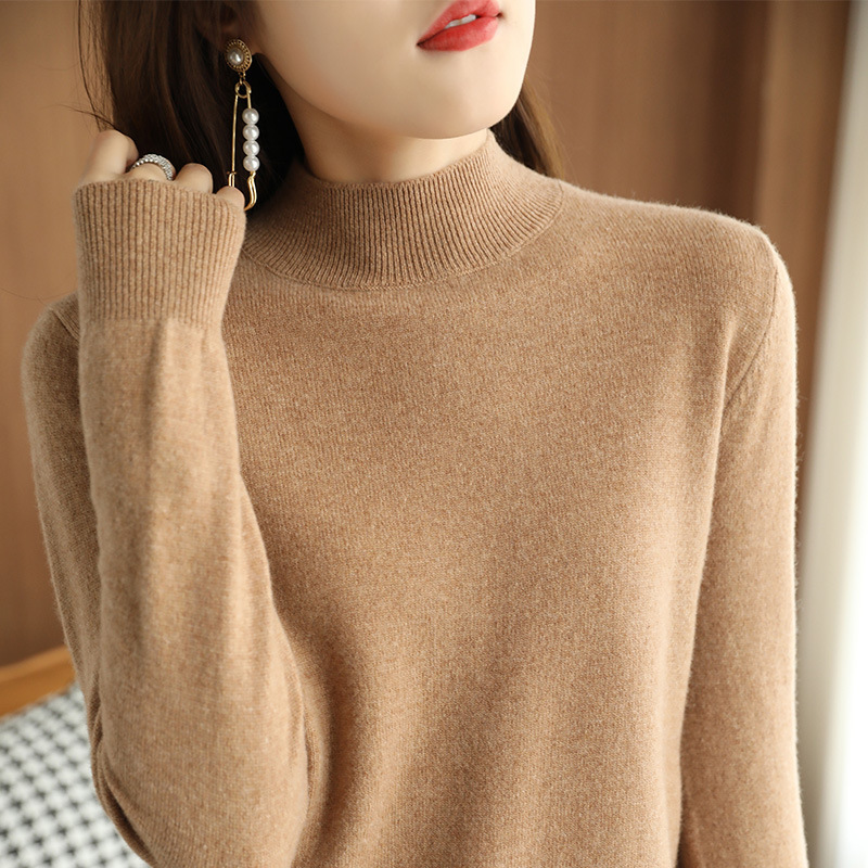 New style knitted sweaters for women, half turtleneck sweaters, loose short bottoming sweaters, thin non-cashmere sweaters for inner wear and outer wear