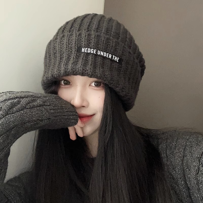 Large head circumference woolen hat for women winter new Japanese style warm ear protection cold hat pile hat small knitted hat showing face