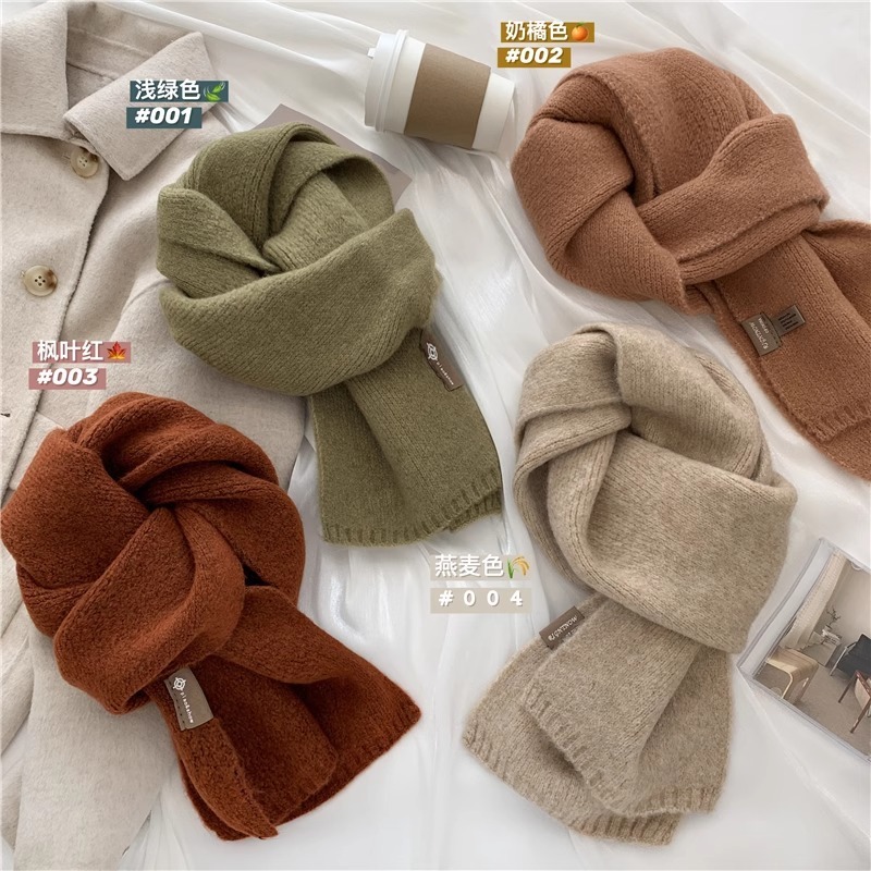 Korean style scarf for women in autumn and winter solid color soft and waxy knitted cashmere scarf, high-end and versatile, thickened and warm neck protector