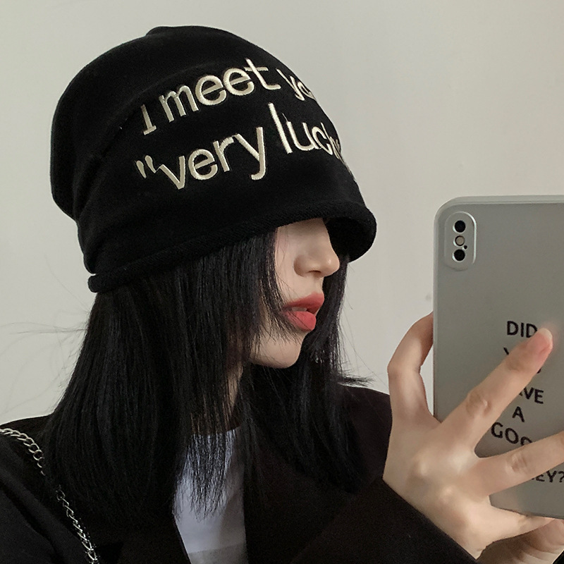 Letter embroidered pile hat American sweet and cool hooded hat for women spring and autumn thin hip-hop loose hooded cross-border trend