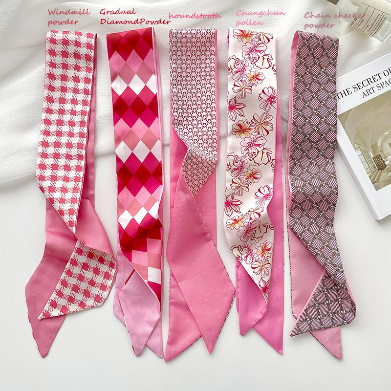 Berry pink thin and long silk scarf for women in spring and summer, versatile and high-end hair binding, bag decoration, souvenir ribbon