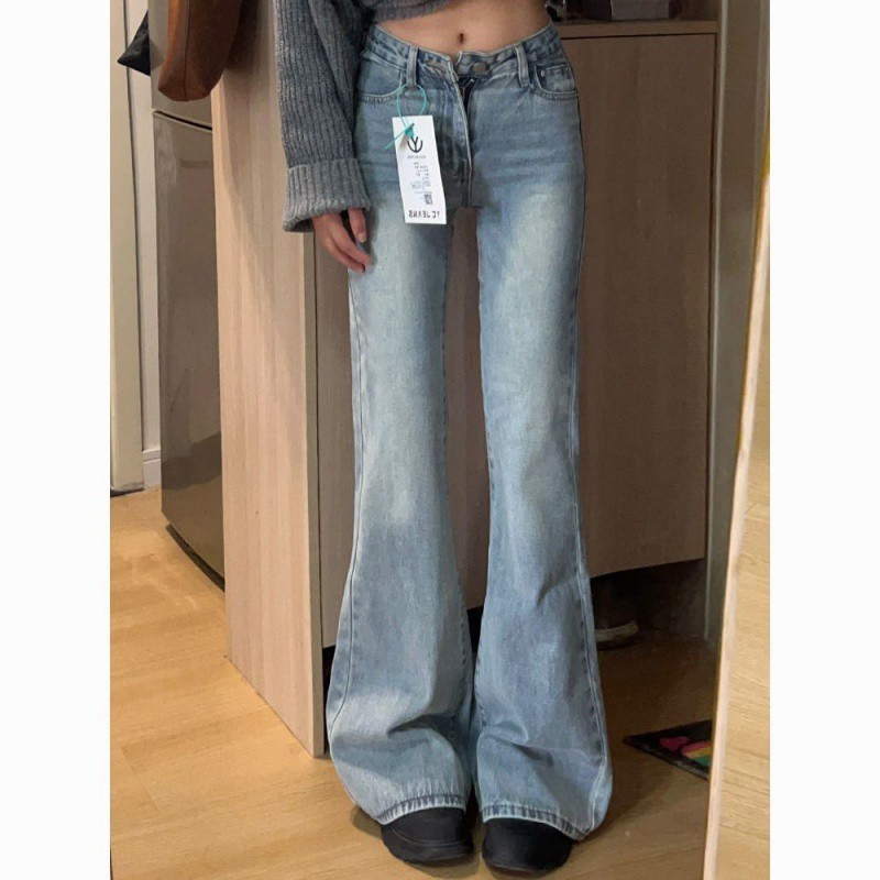 American retro bootcut jeans for women in summer 2024 new low-waisted, loose, slimming and drapey wide-leg floor mopping pants trendy