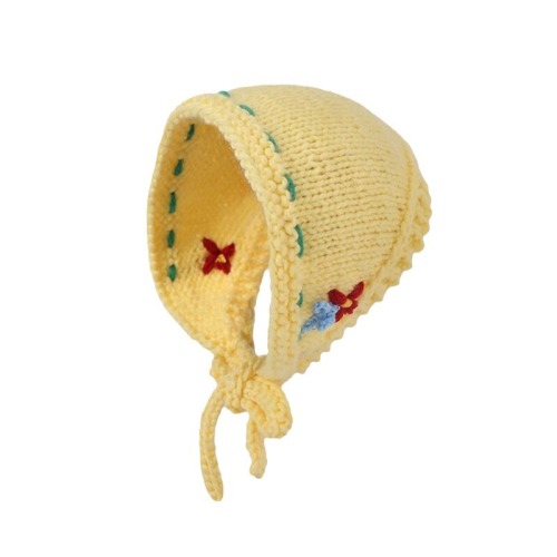 Retro handmade lace-up knitted triangle headscarf for women autumn and winter Korean version ins cute flower ear protection wool earmuffs hat