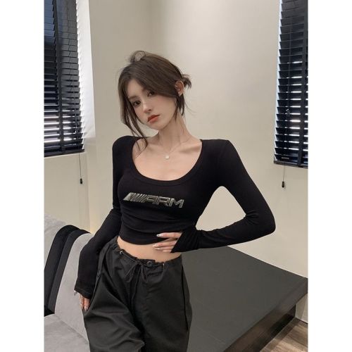 】Threaded polyester】(Free on all platforms) Long-sleeved T-shirt trendy fashion bottoming pure lust top for women