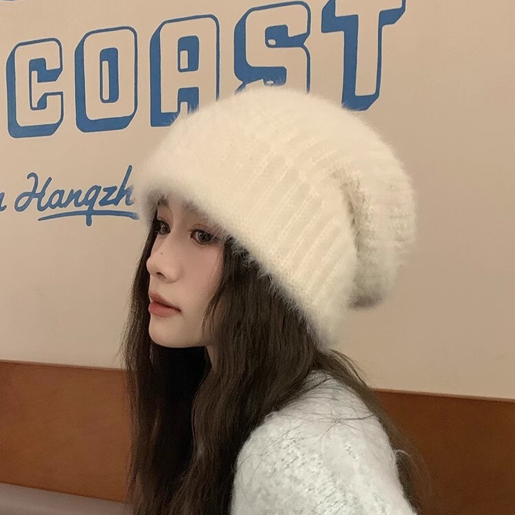 Loose large head circumference knitted hat for women in autumn and winter ins face small warm plush thickened versatile rabbit fur beanie
