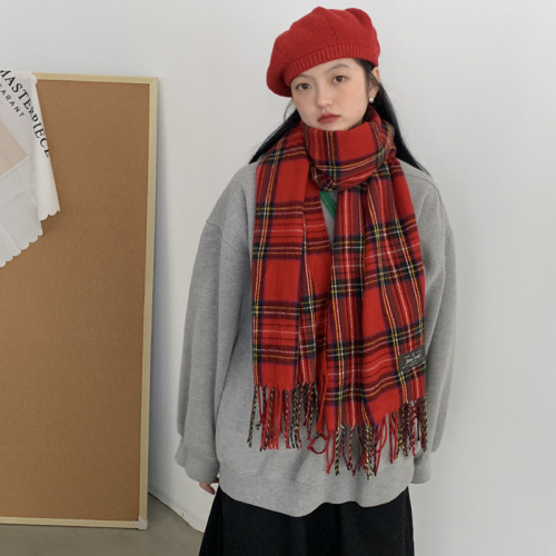 Red plaid scarf for women winter new Korean version all-match imitation cashmere warm animal year shawl scarf