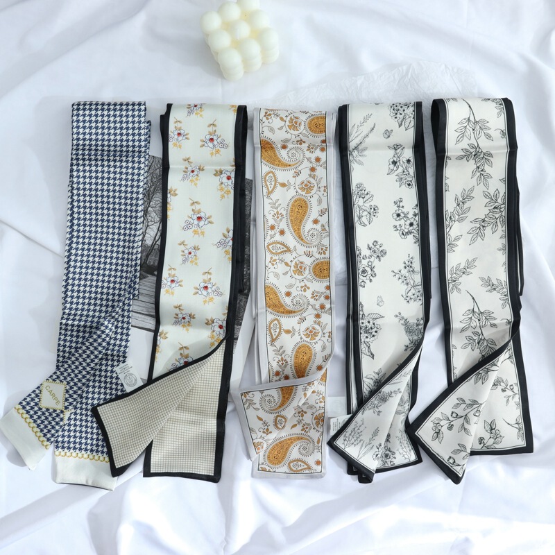 Korean version of the summer neck-covering thin, slender, narrow silk scarf for women, versatile decoration, shirt, scarf, square-angle silk scarf