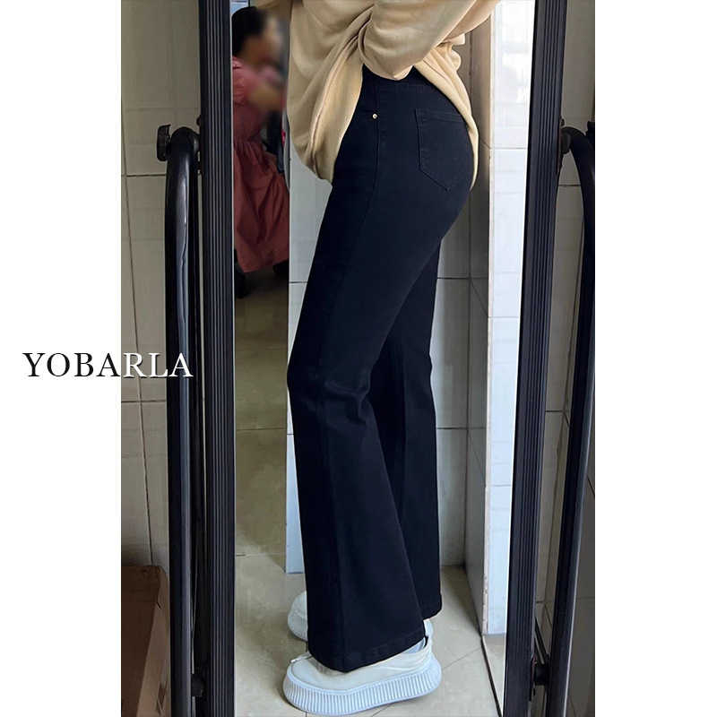 Black high-waisted bootcut jeans for women in spring and autumn plus size fat mm elastic slim fit pear-shaped body horseshoe pants