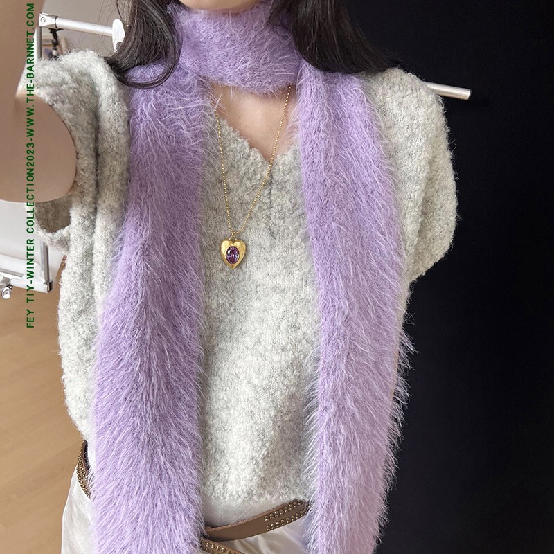 Furry niche thin scarf light and fashionable thin narrow velvet long scarf female imitation mink y2k hot girl scarf