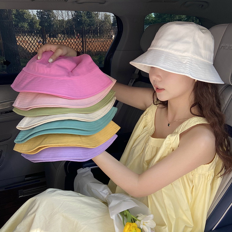 Pure cotton sun hat Japanese spring and summer sun hat new versatile travel street candy color face-covering fisherman hat for women