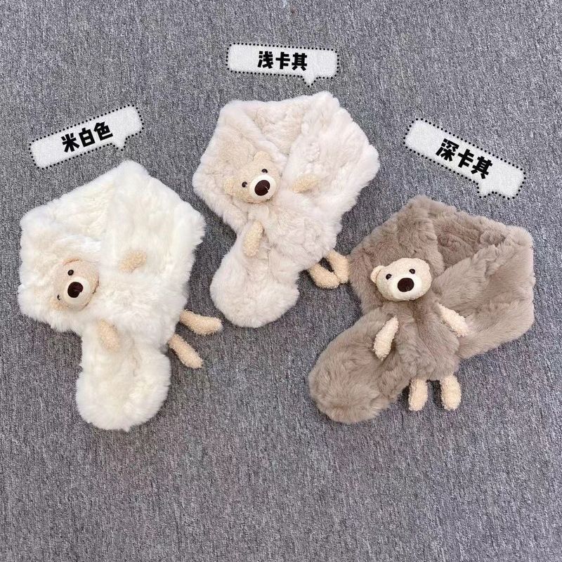 ins cute embroidered bear scarf girls winter student plush Korean warm thickened soft scarf