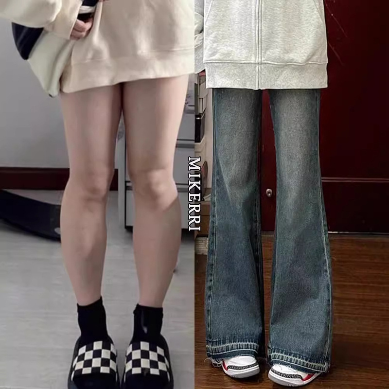 ZTHP retro non-legged bootcut jeans for women in spring and autumn, high-waisted, loose, slim, pear-shaped, flared horseshoe pants