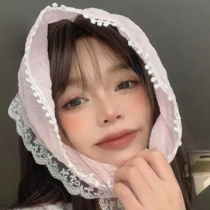 Hijab ins high-end triangular floral French hijab summer women's pastoral triangle scarf silk scarf headband hair accessories