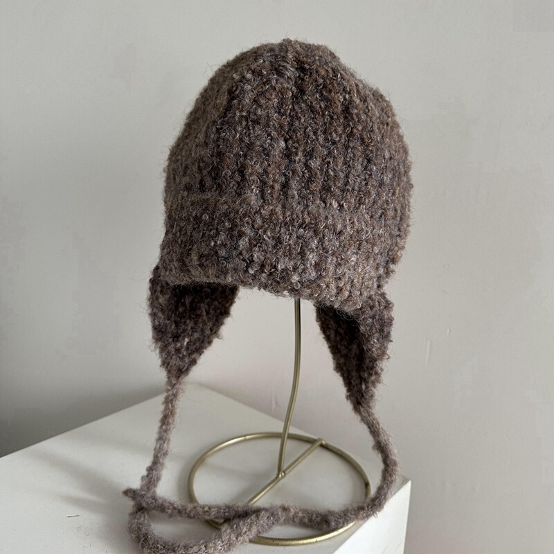 Personalized gradient circle wool blended yarn knitted ear protection beanie women's pullover warm knitted hat women's winter