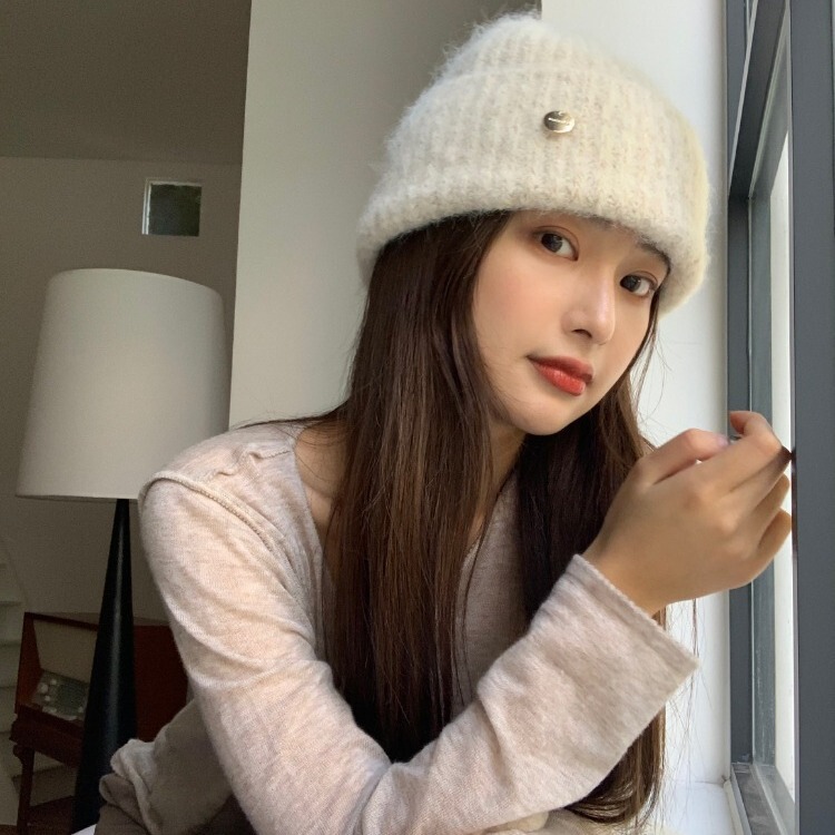 Large head circumference knitted hat for women 2024 new winter Korean style warm ear protection woolen headband showing face small pile hat gray