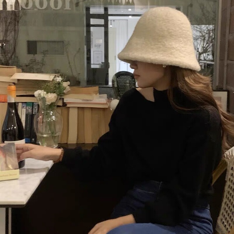 Maillard Autumn and Winter Fisherman Hat Wool Versatile Korean Warm Knitted Hat Face Revealing Small Bucket Hat Plush Hat for Women