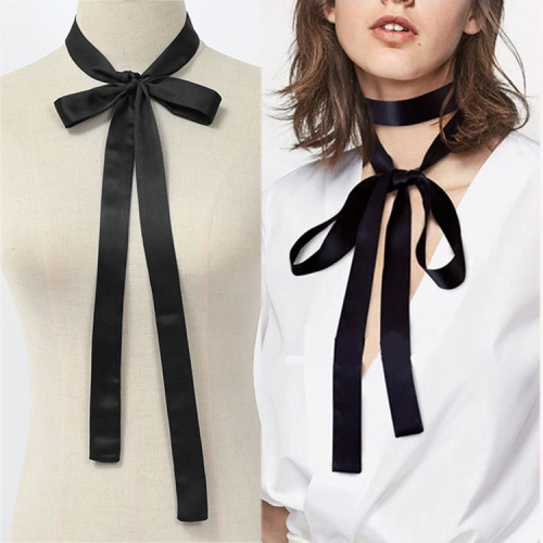 Solid color narrow long silk scarf literary shirt with small scarf versatile decorative headband streamer belt ribbon