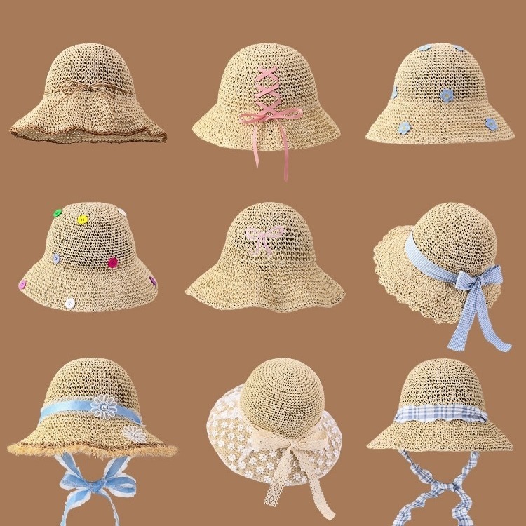 Straw hat for women 2024 new style beach photo taking, beach sun protection sun hat, woven small flower straw hat