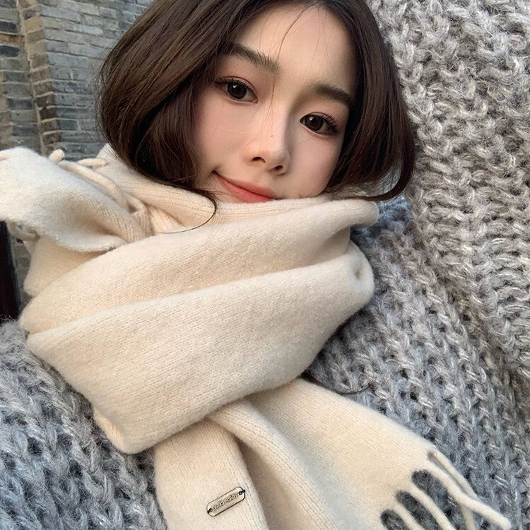 10% wool soft waxy wool knitted cashmere scarf for women couple new versatile solid color scarf winter