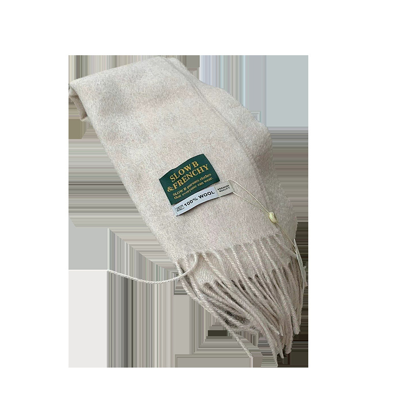 slowb 100% wool warm solid color fringed thermal scarf