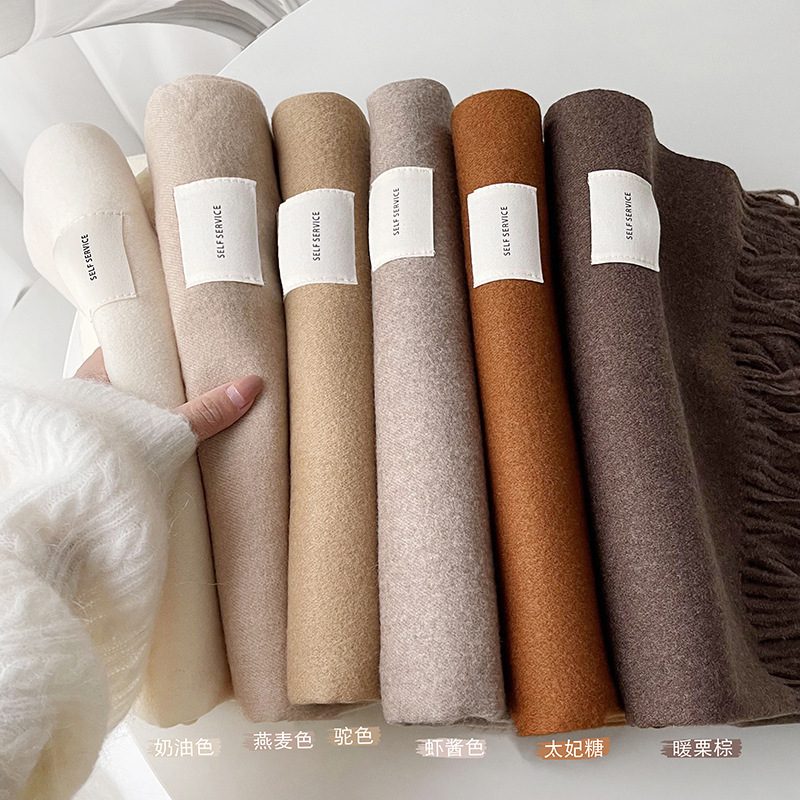 Autumn and winter solid color thickened imitation cashmere scarf winter versatile student long shawl thickened solid color large scarf