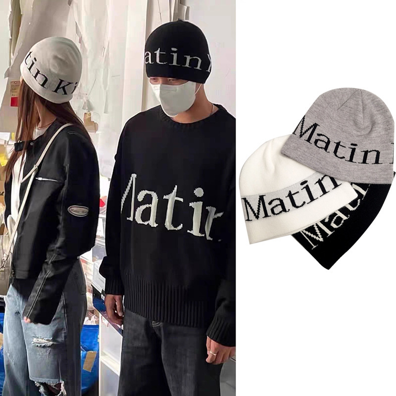 matin kim Korean autumn and winter new style street style letter logo knitted hat beanie hat letter