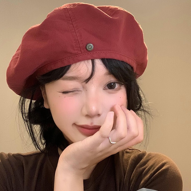 Retro red denim beret female Korean version all-match bud painter hat thin section face-showing small hat 2024 new style