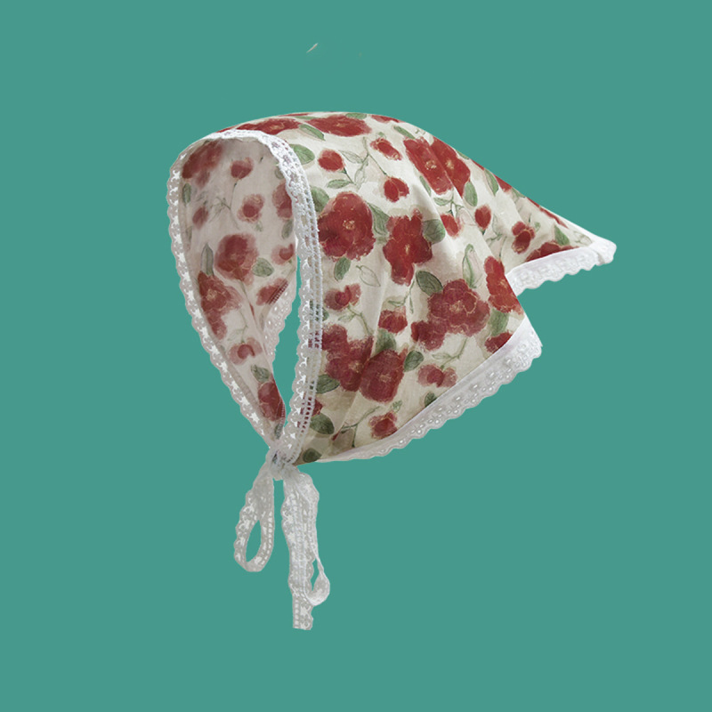 Lace Triangular Scarf Women's Spring and Autumn Small Floral Cotton and Linen Pastoral Style Travel Sweet Girl Scarf Thin Baotou