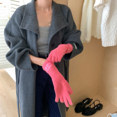 2024 New Knitted Gloves Autumn and Winter Solid Color Patch Cute Five Finger Warmth Extended Wrist Guards Missing Finger Touch Screen Gloves